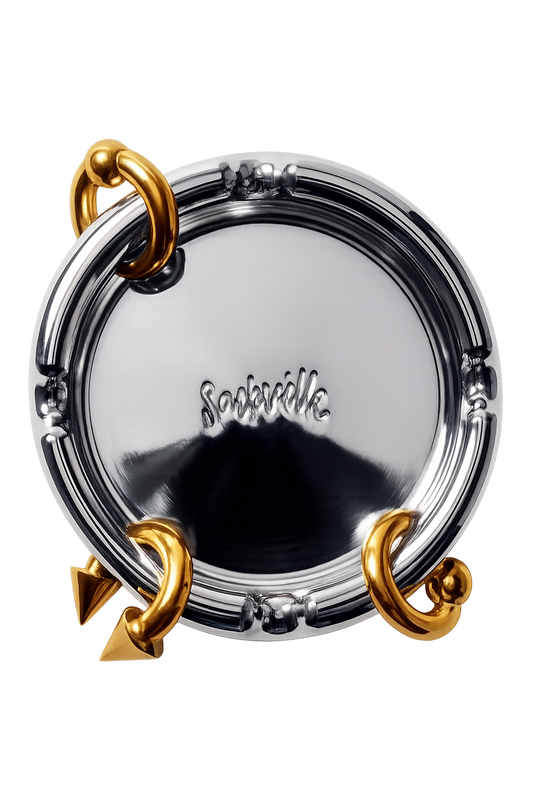 Mixed Metal Pierced Ashtray Chrome+Gold